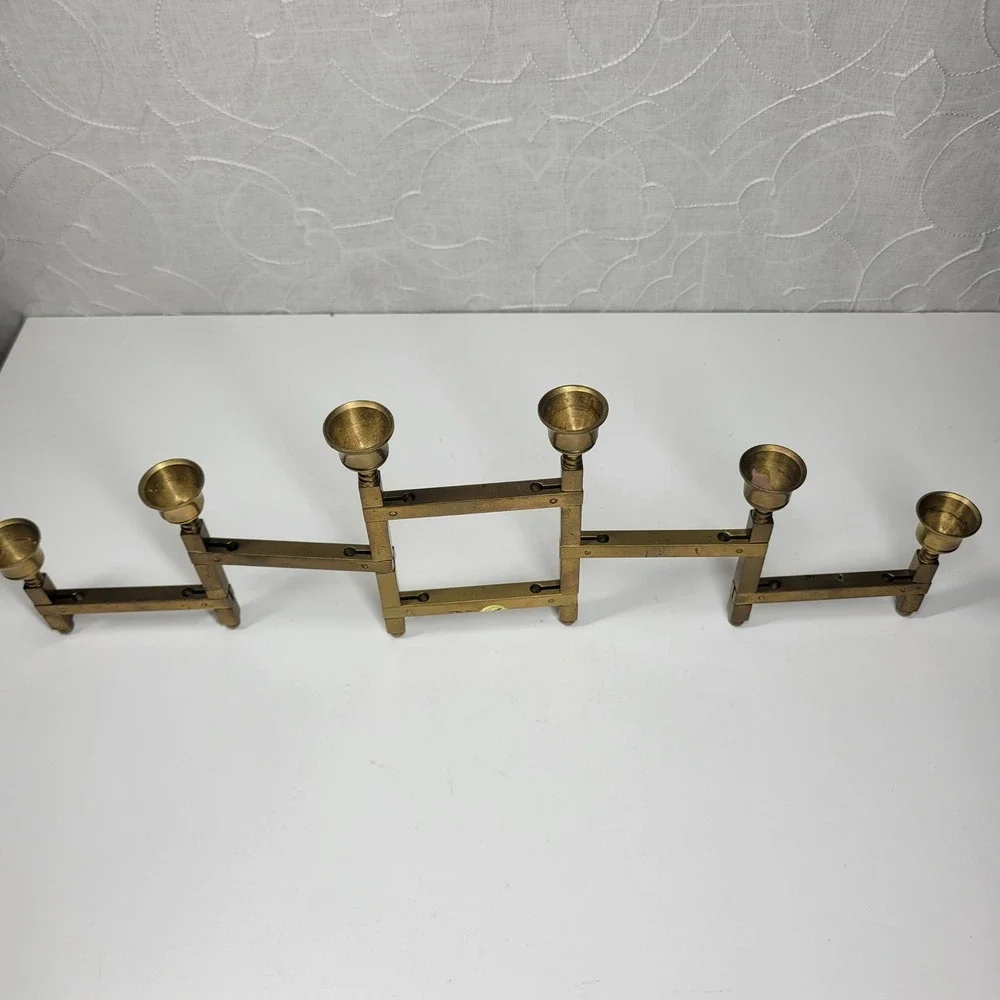 VTG Folding Brass Tapered Candle Holder Candelabra 6 Adjustable MCM Taiwan